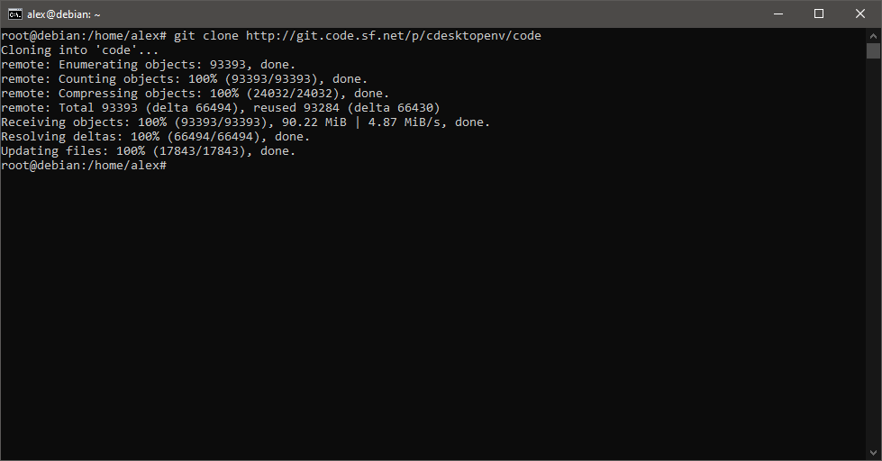 Running 'git clone http://git.code.sf.net/p/cdesktopenv/code'